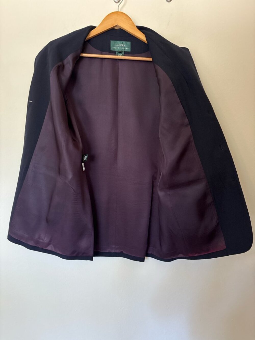 Vintage Lauren Ralph Lauren Crown Crest Wool Navy Blazer Women’s 10 Made in USA - Picture 8 of 11